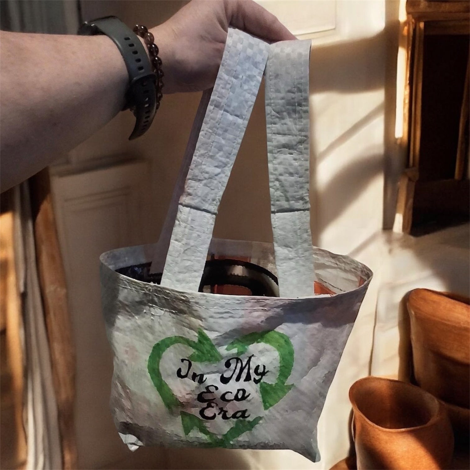 Upcycled Reusable Backpack Shopping Bag