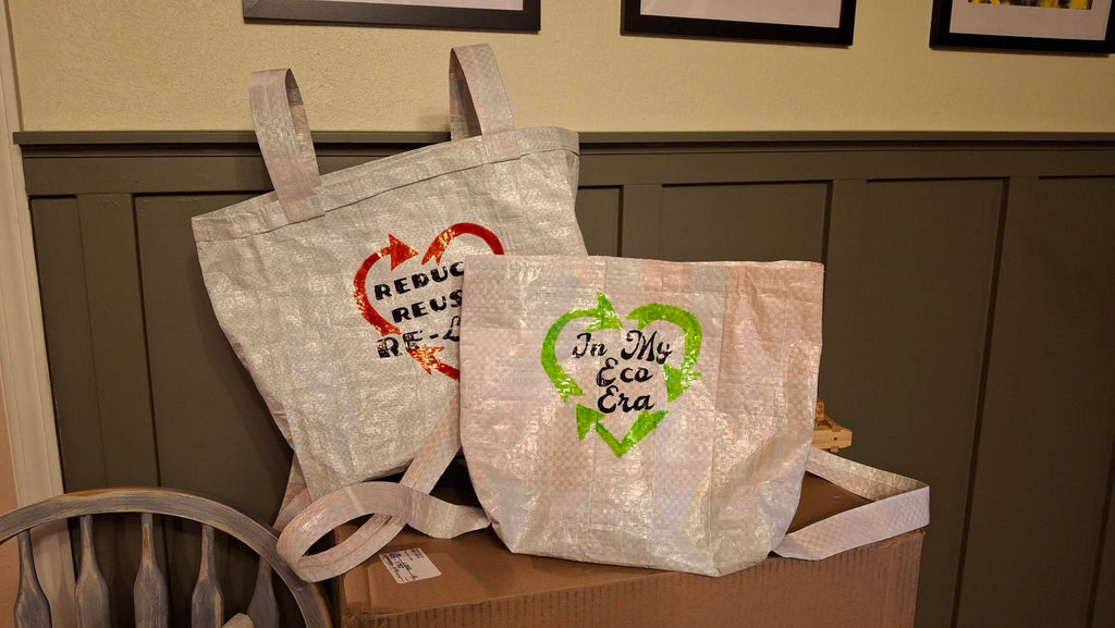 Upcycled Reusable Backpack Shopping Bag
