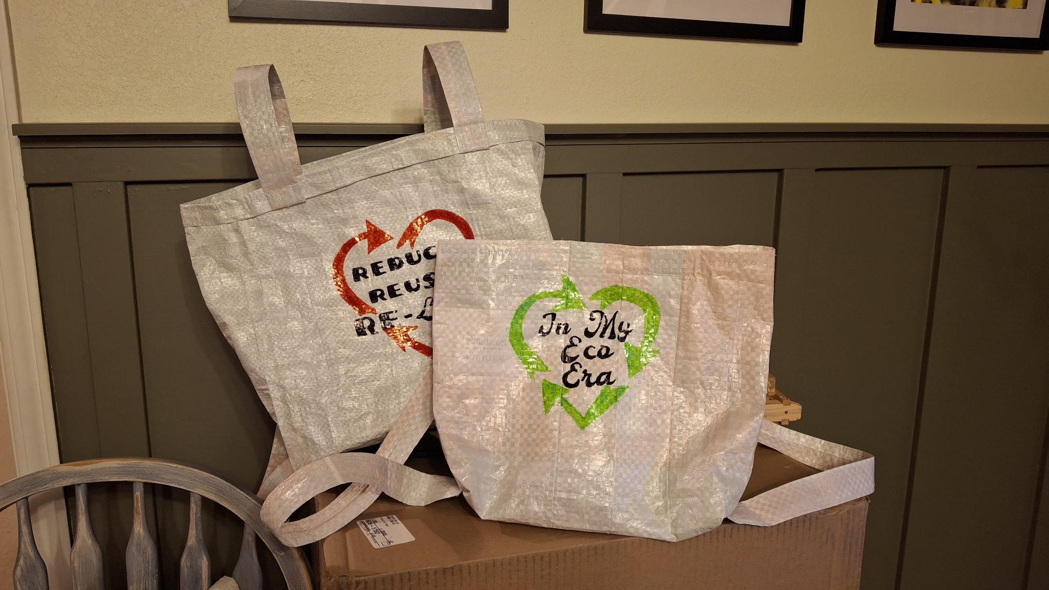 Upcycled Reusable Backpack Shopping Bag